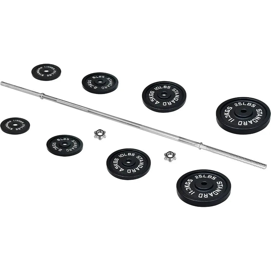 Cast Iron Standard Weight Plates Including 5FT Standard Barbell with Star Locks, 95-Pound Set (85 Pounds Plates + 10 Pounds Barb