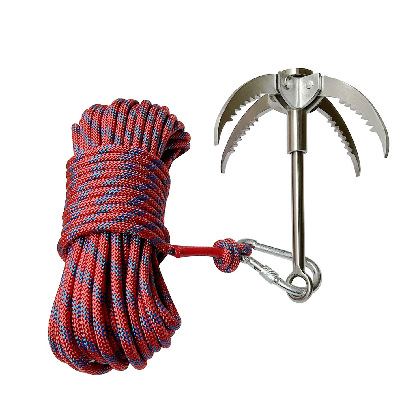 Outdoor Grappling Hook Anti-Slip Survival Rock Climbing Hook 20M Stainless Steel Flying Tiger Claw for Outdoor Hiking