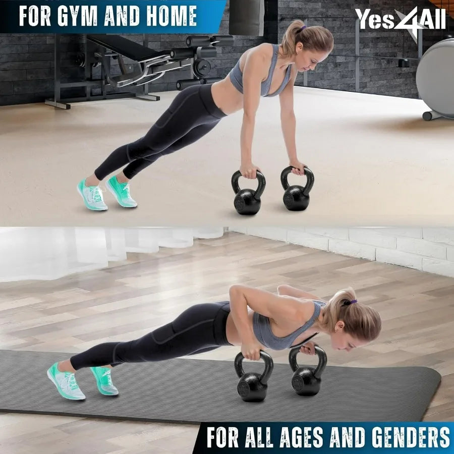 Kettlebell Sets, 5 - 10 - 15 - 20 - 25 - 30 LB Cast Iron Strength Training Kettlebells, Wide Handles & Flat Bottom, Multi-Level