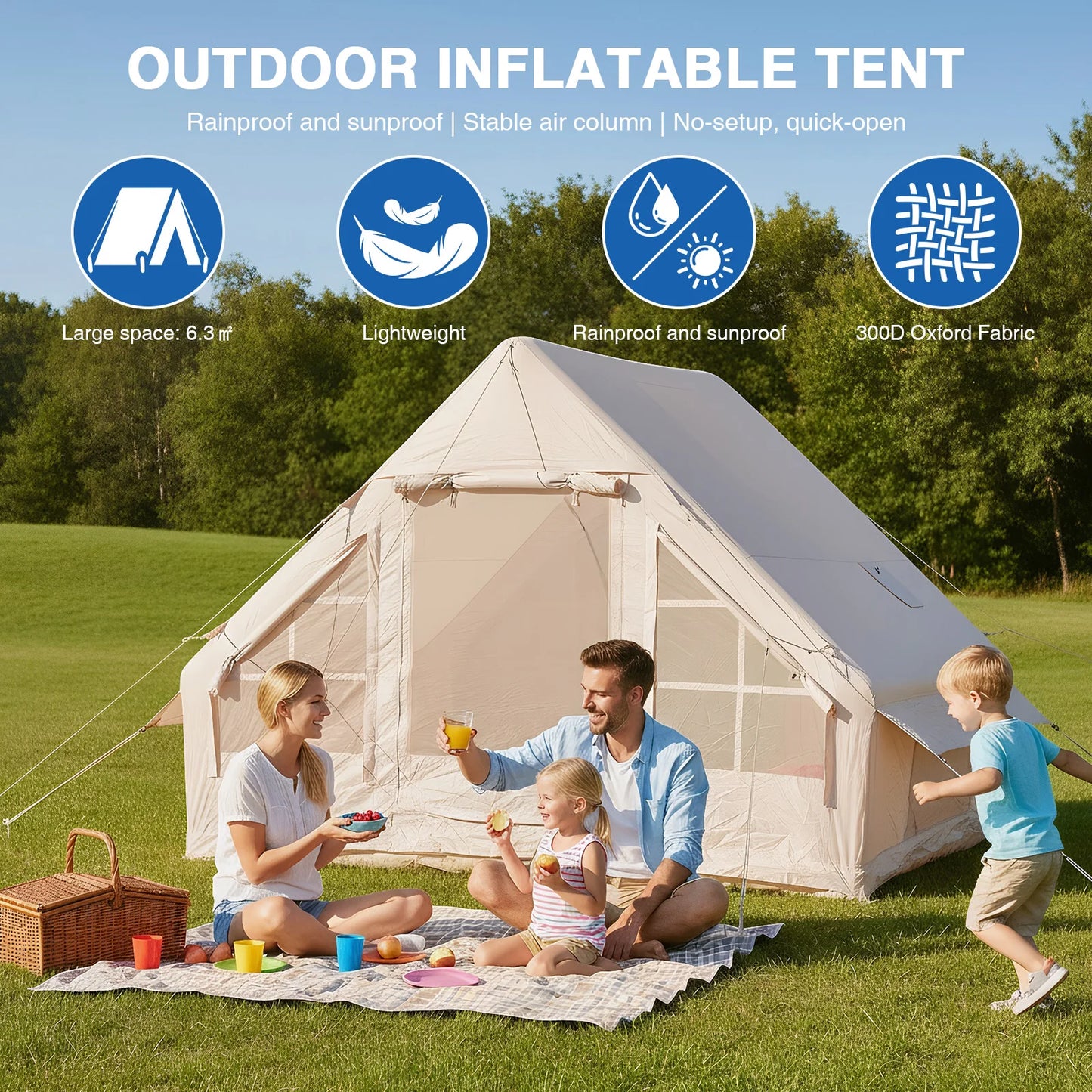 Air Glamping Tents with Pump Inflatable Camping Tent Waterproof Oxford for Outdoors