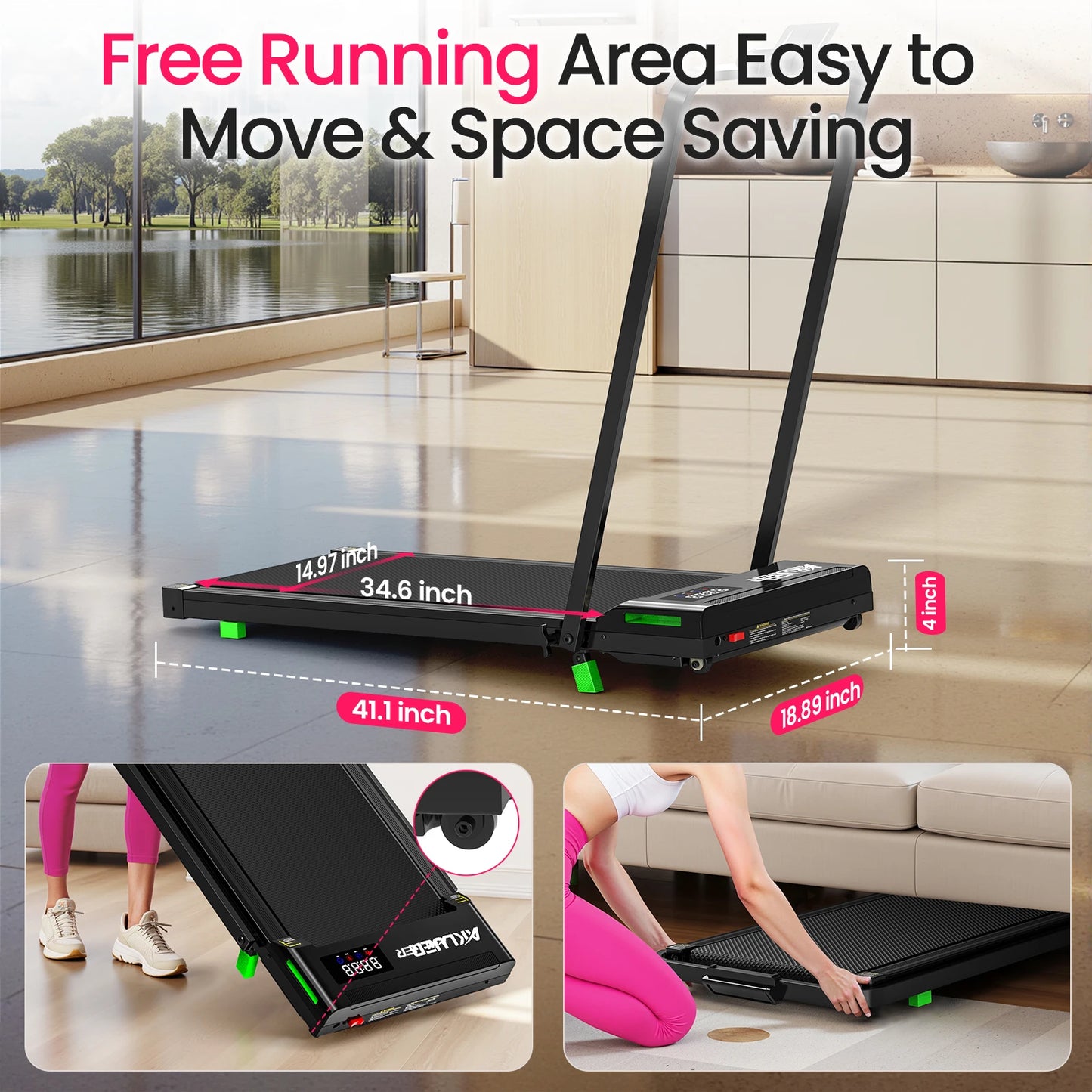 Akluer Walking Pad Treadmill with Incline, Portable Under Desk Brushless Treadmill 330lbs Capacity, 2.5hp Brushless Motor