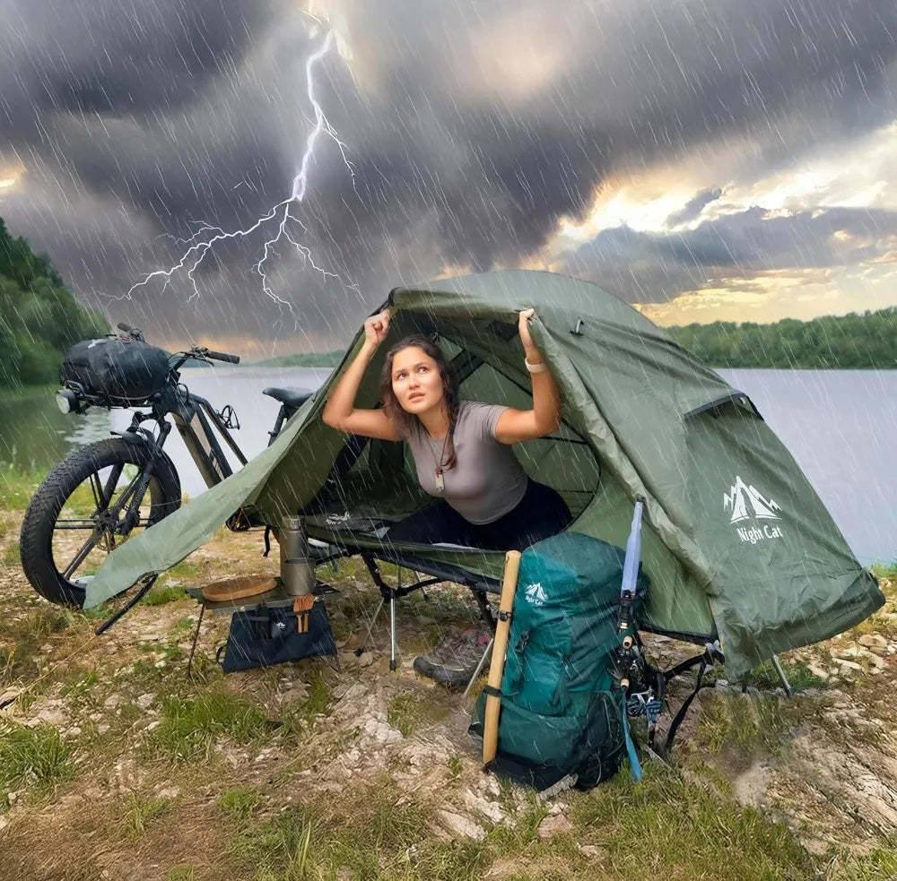 Camping Cot Tent Combo - Waterproof 1-Person Elevated Cot Bed with Tent, Portable Easy Setup for Adults