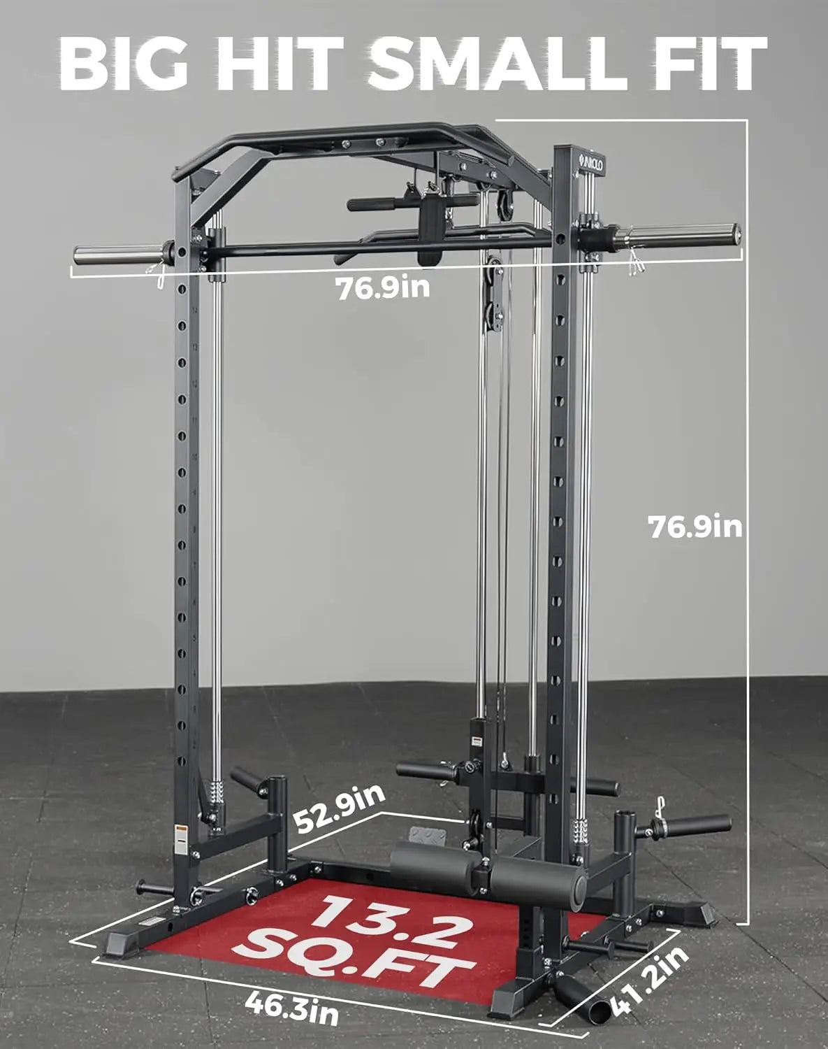 Smith Machine Home Gym Power Cage (1:1 Ratio Strength Trainer) (Space Saving Design) (with 8 Free Attachments), Customized