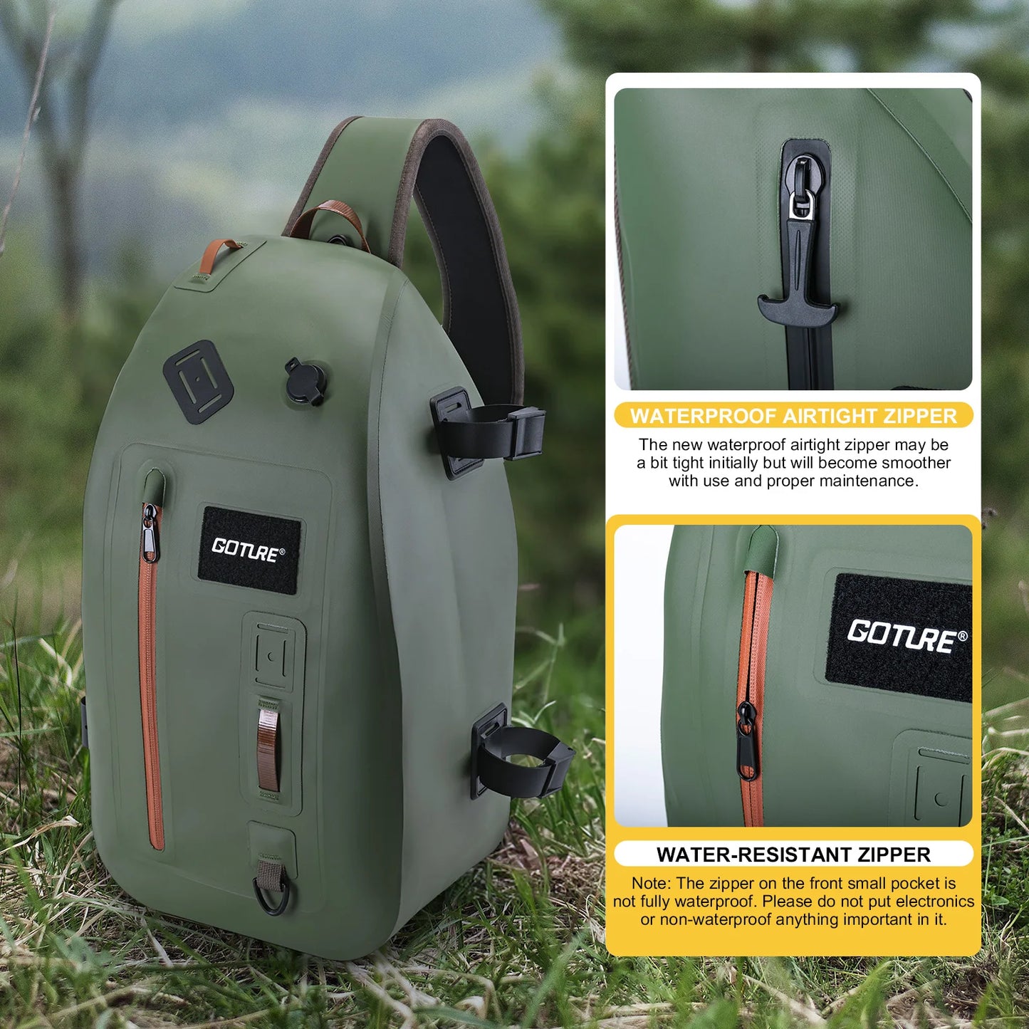 Goture IPX8 840D TUP Waterproof Dry Backpack for Fishing Trout Fishing Tackle Backpack Fly Sling Pack Fishing Tool Storage Bag