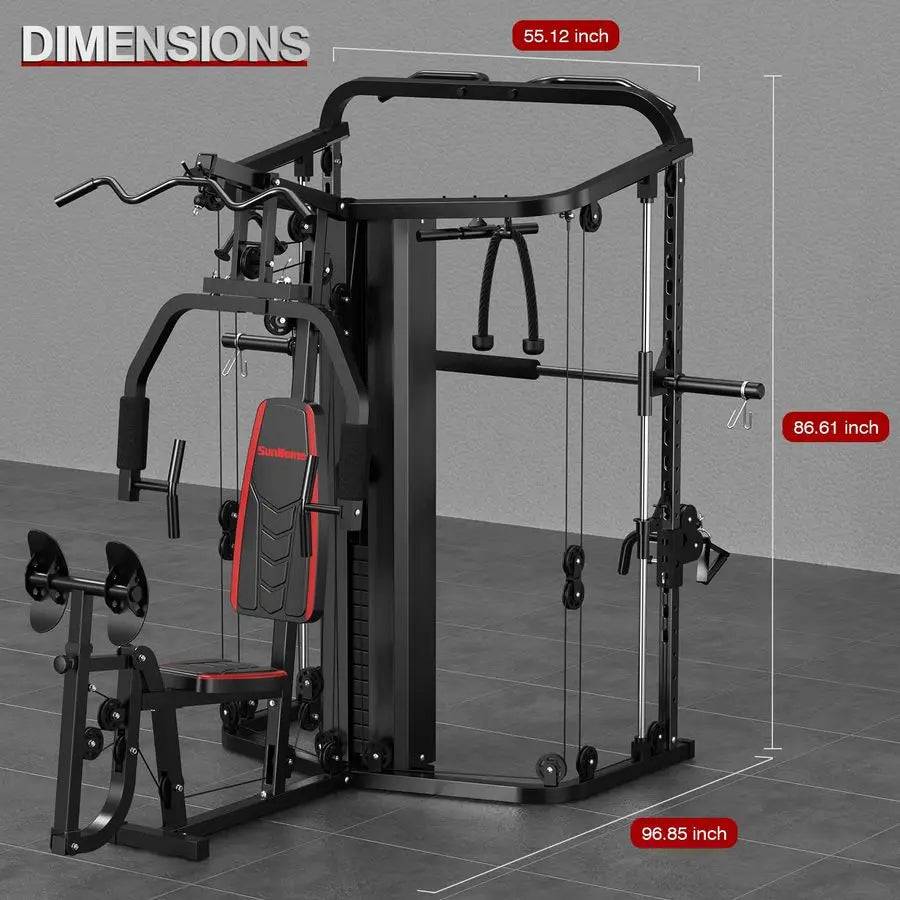 Multifunction Home Gym System Workout Station,Smith Machine with 138LB Weight Stack, Leg Press, LAT Station for Full Body Train