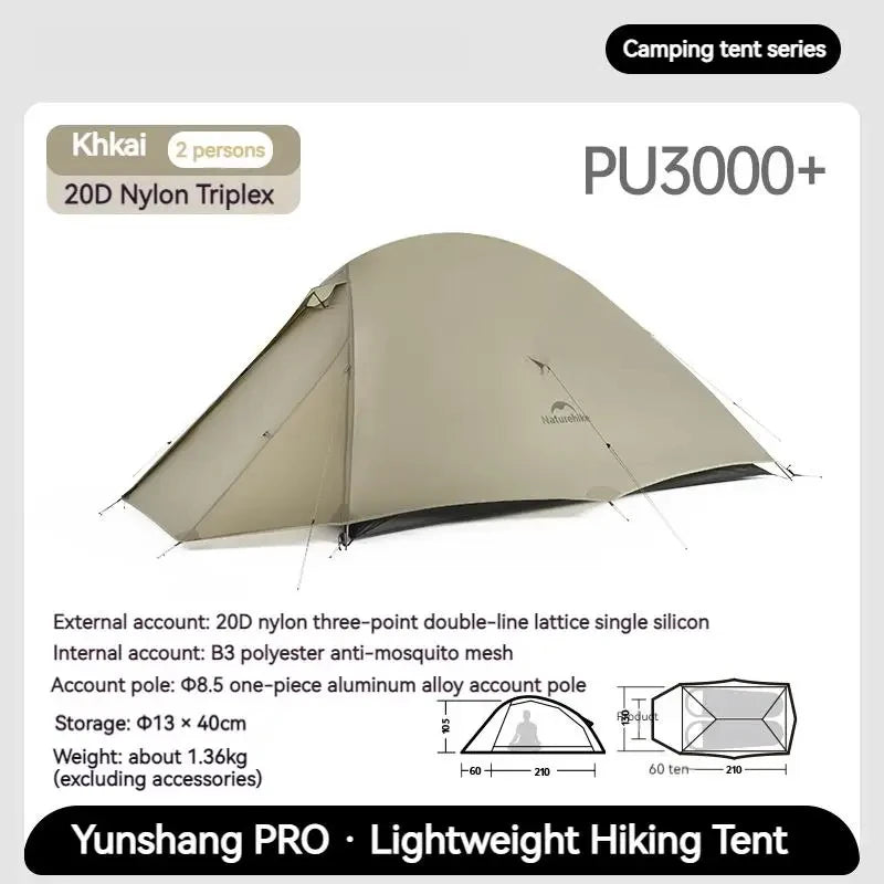 Naturehike Cloud Up Pro Trekking Tent 20D Nylon 1/2 People Tent Ultralight Portable Outdoor Travel Camping Tent With Floor Mat