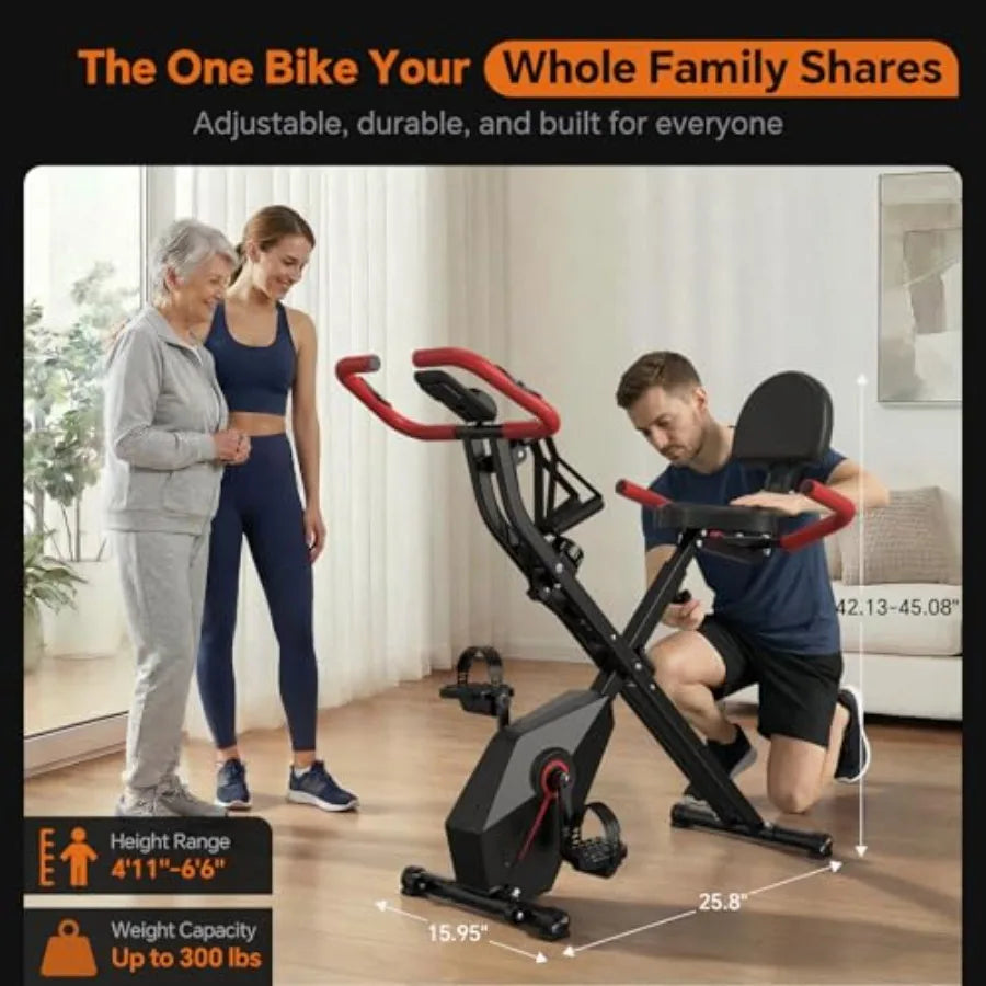 Foldable Exercise Bike for Small rtment Home Use with 5.5lb Flywheel and Arm Resistance Bands 300LB Ccity 10dB Quiet Operation