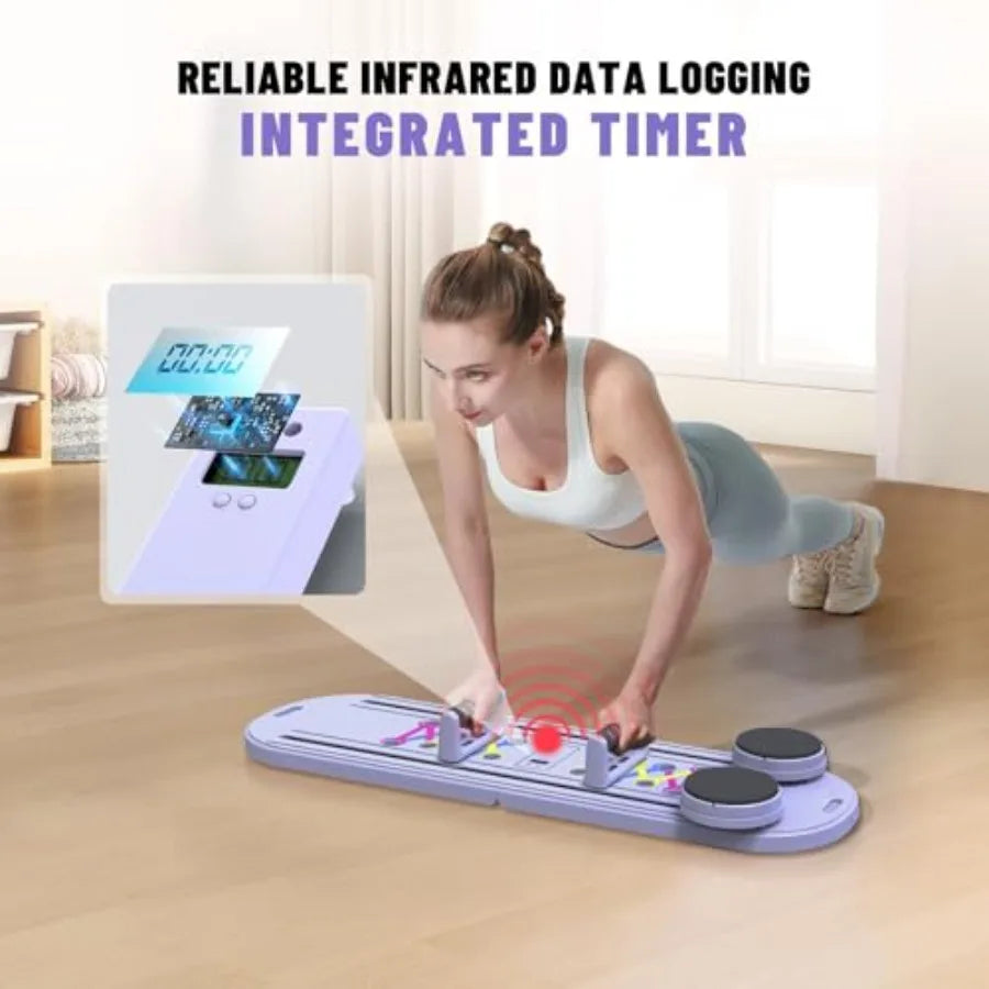 Pilates Board 6-in-1 Foldable Reformer Training Kit with Auto-Rebound Ab Roller and Digital Display for Portable Home Core Work