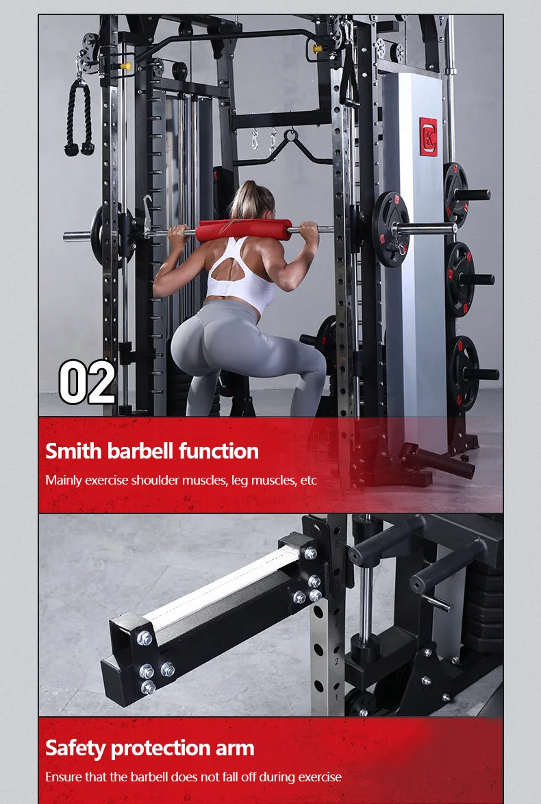 Smith machine Dispositivo de entrenamiento integral, marco de pórtico, estante de sentadillas, banco de empuje, equipo de Fitnes