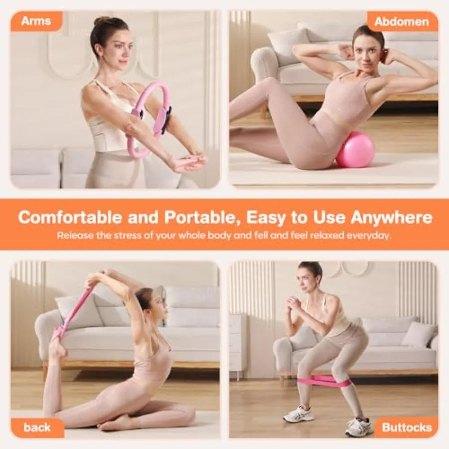 Pilates Kit 13Pcs Home Pilates Essentials Workout Kit with 13 Ring 10 Ball and Resistance Bands for Women at Home Pilates Equip