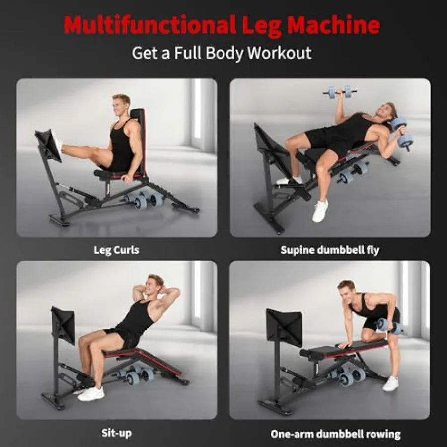 Leg Press Machine Adjustable Weight Bench with Leg Extension 1300LBS Weight Capacity Home Gym Full Body Exercise Leg Workout Eq