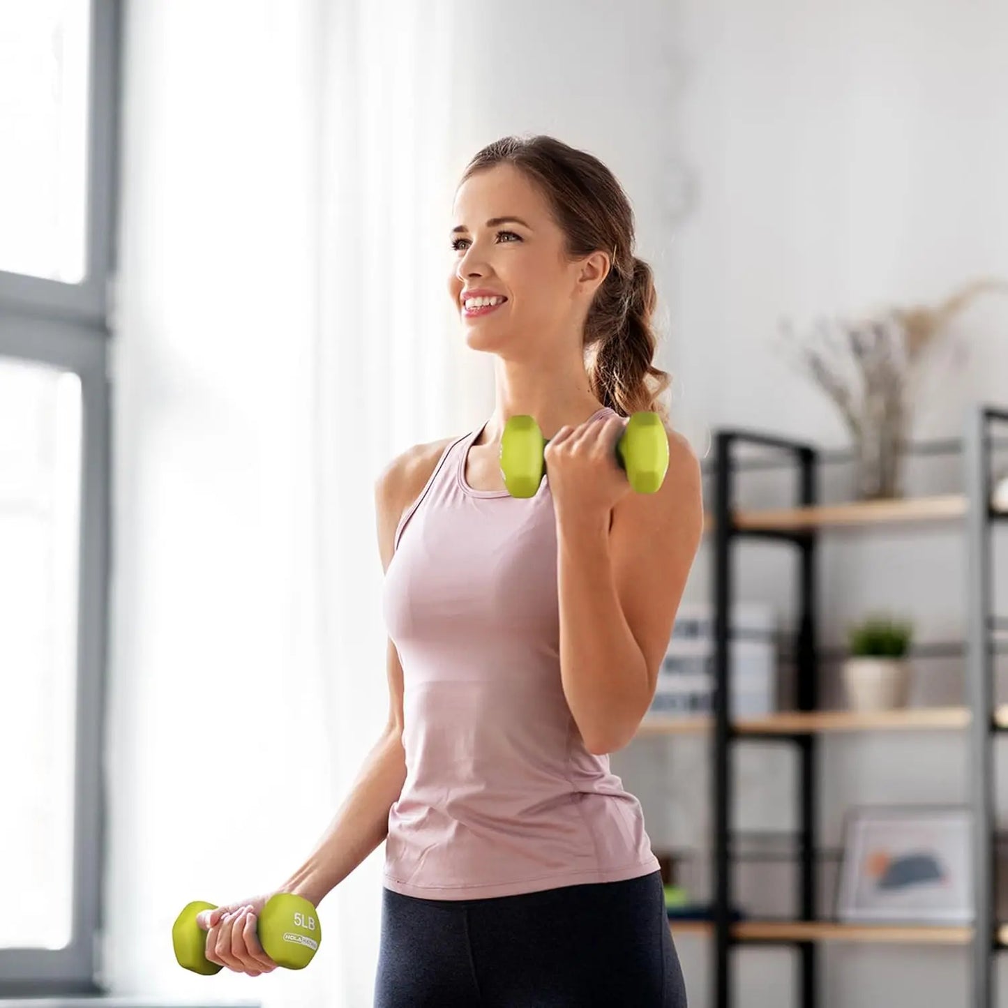 Pastel Hexagonal Dumbbell Set with Rack: 2,3,5,8,10 lbs for Home Fitness and Strength Training