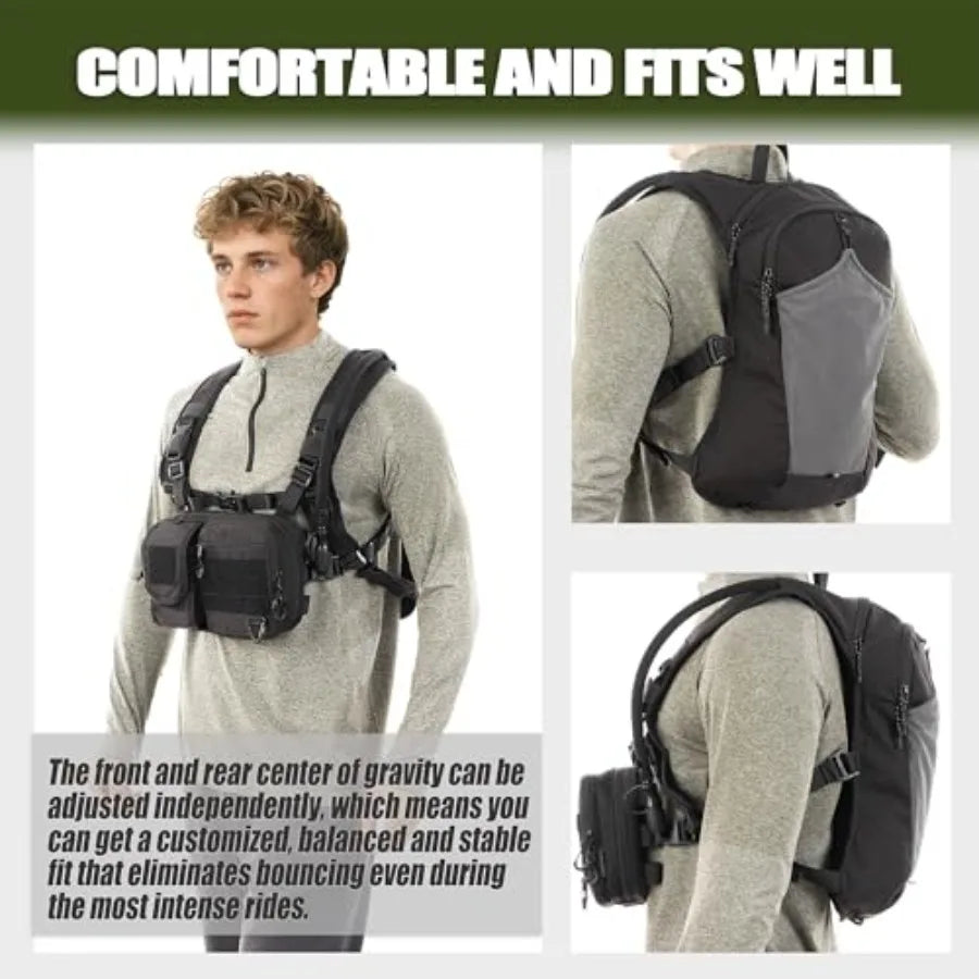 2-in-1 Hydration Backpack and Tactical Chest Pack with 2.5L Water Bladder Modular Molle Hydration Vest 500D Nylon Lightweight R
