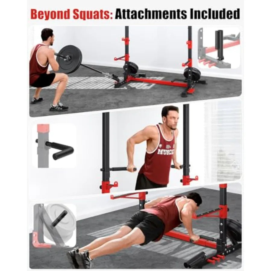 Smith Machine Squat Rack Combo Multi-Functional Power Racks with Adjustable Width Pull-Up Bar Cable Crossover Power Cage Indepe