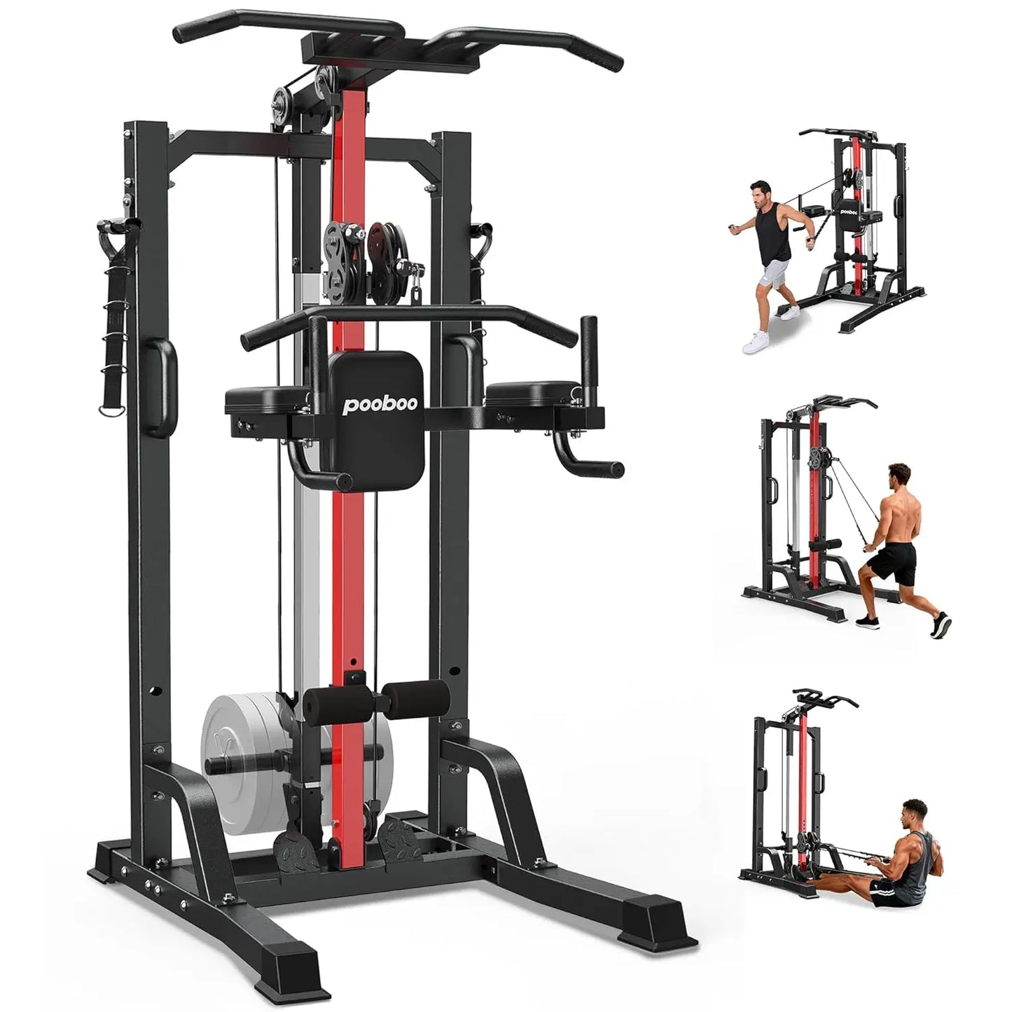 Pull Up Bar Power Tower Dip Station,Cable Machine-Integrated 450LBS Multi-Function Adjustable Height Fitness, Customized