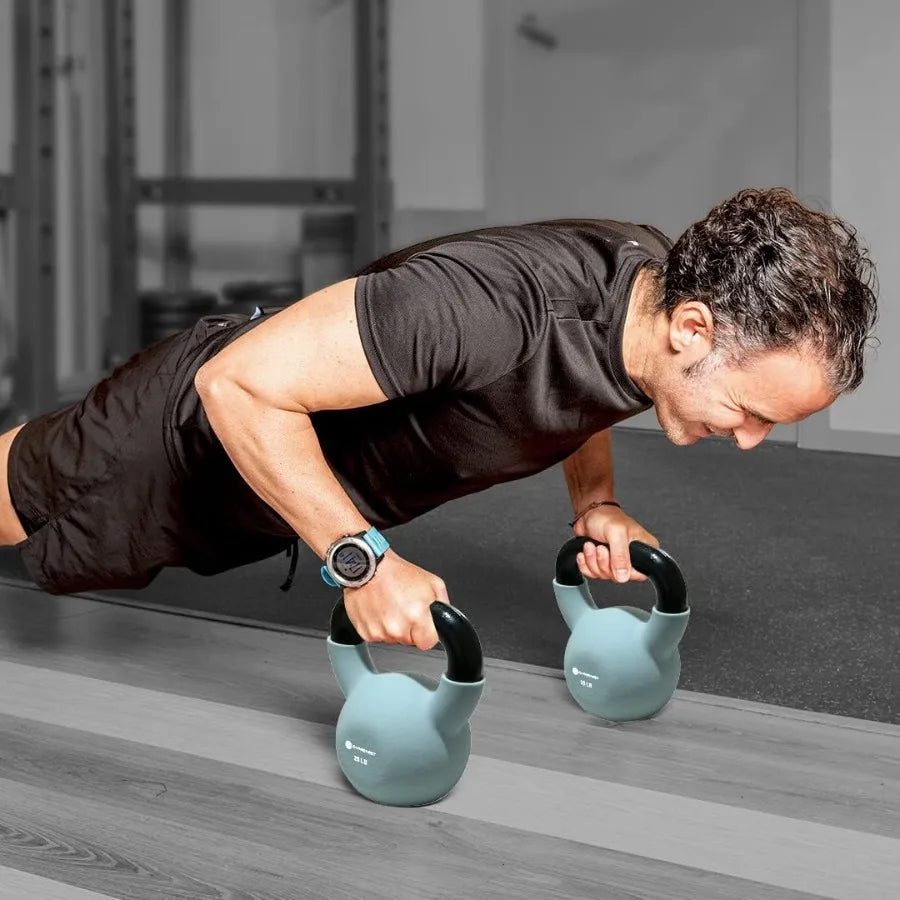 GYMENIST Kettlebell Fitness Iron Weights with Neoprene Coating Around The Bottom Half of The Metal Kettle Bell for Home Gym Str