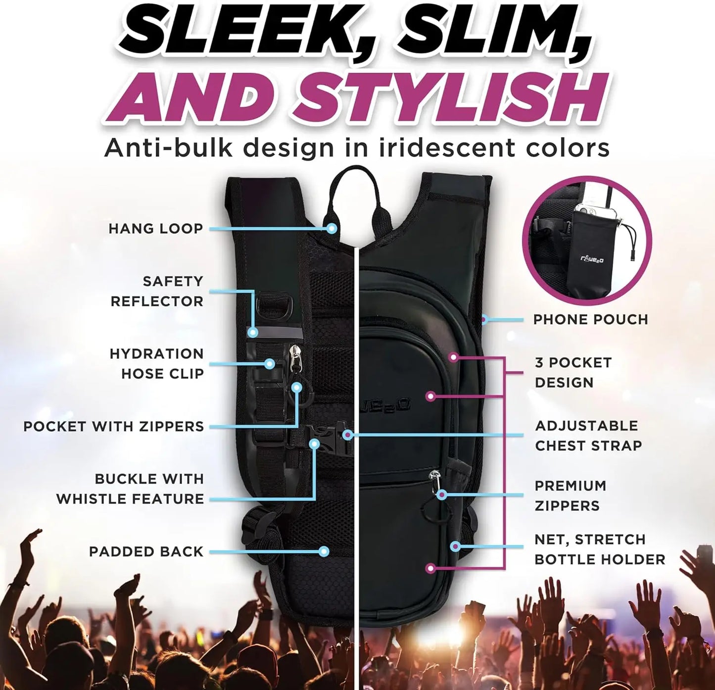 Anti-Theft Hydration Backpack with 1.5L Leakproof Bladder, Insulated for Festivals and Outdoor Activities