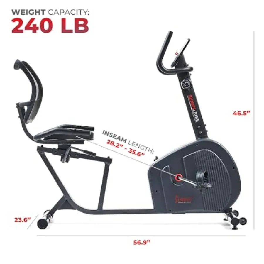 Smart Recumbent Exercise Bike with Adjustable Cushion Seat Mesh Back-Rest for Home Training Magnetic Resistance Belt-Drive for