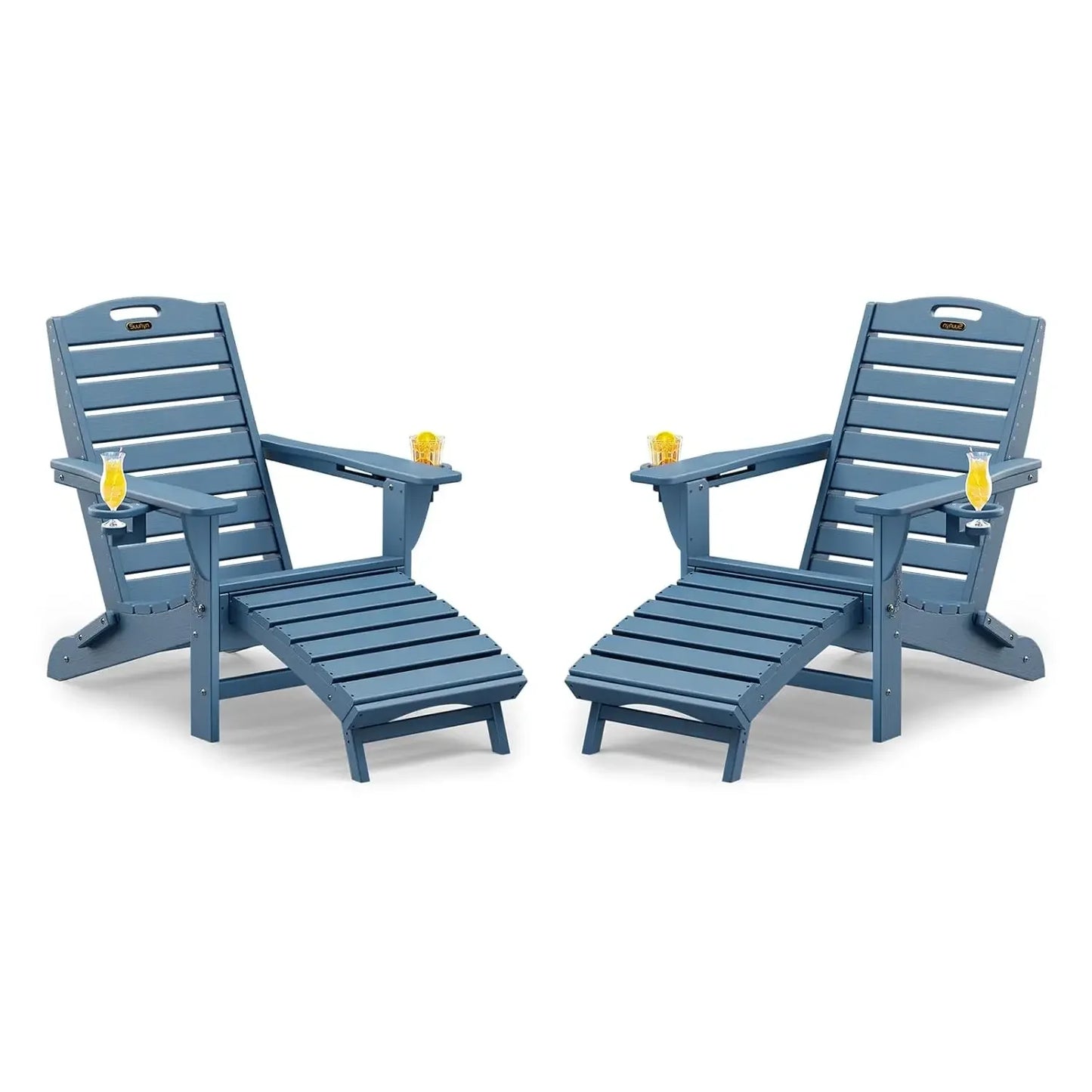 Set of 2 Folding Adirondack Chairs HDPE with Retractable Ottoman,Weather Resistant Patio, Customized