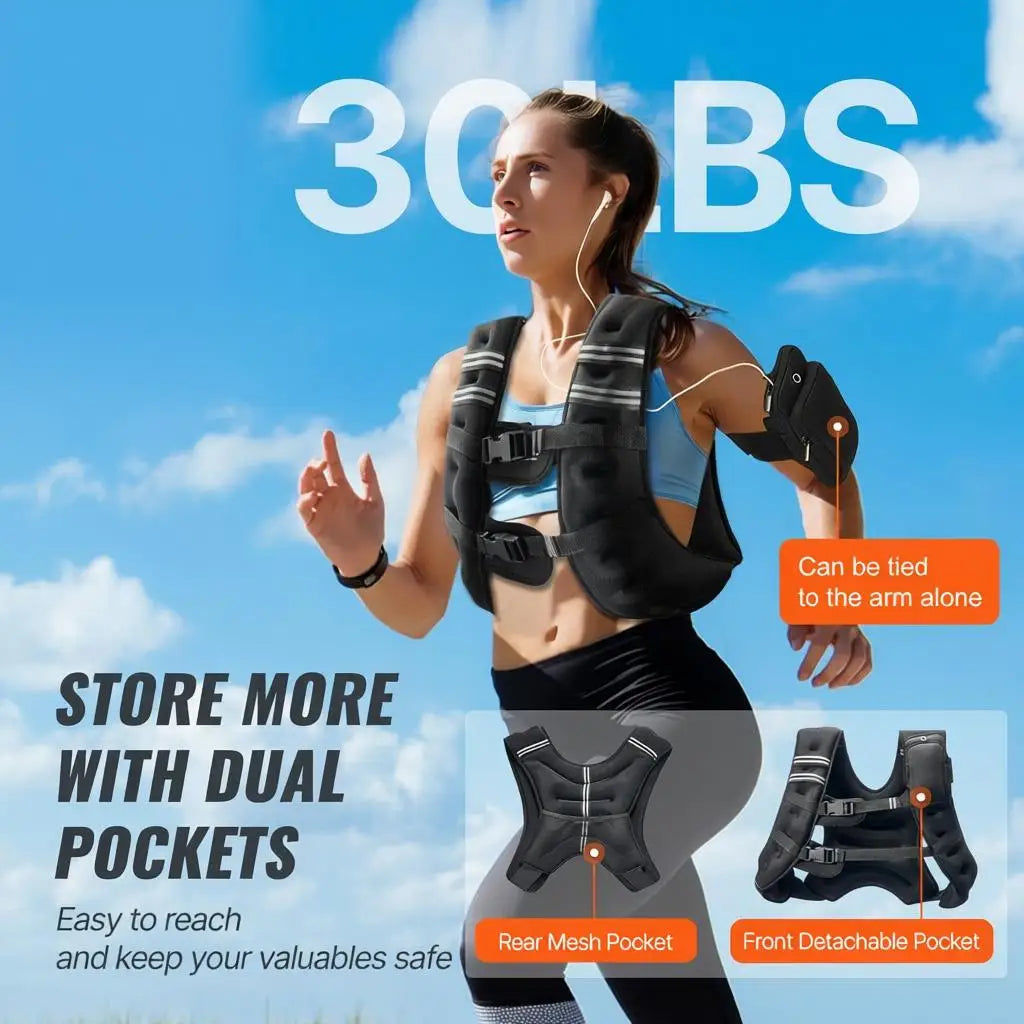 Weighted Vest, 30 lbs Weight Vest with Reflective Stripe, Adjustable Buckle Body Weight Vest for Men Women, Workout Equipment