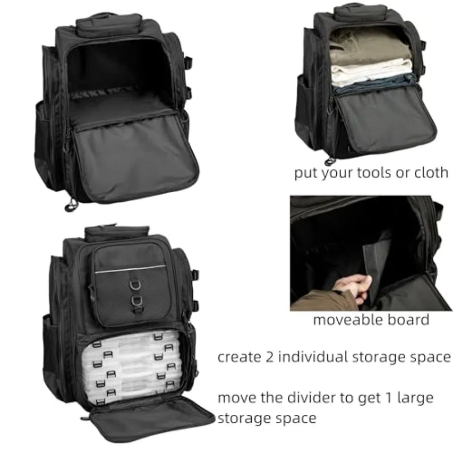 Fishing BackpackTackle Bag with Tackle Boxes. Large Fishing Bag Strong Materials