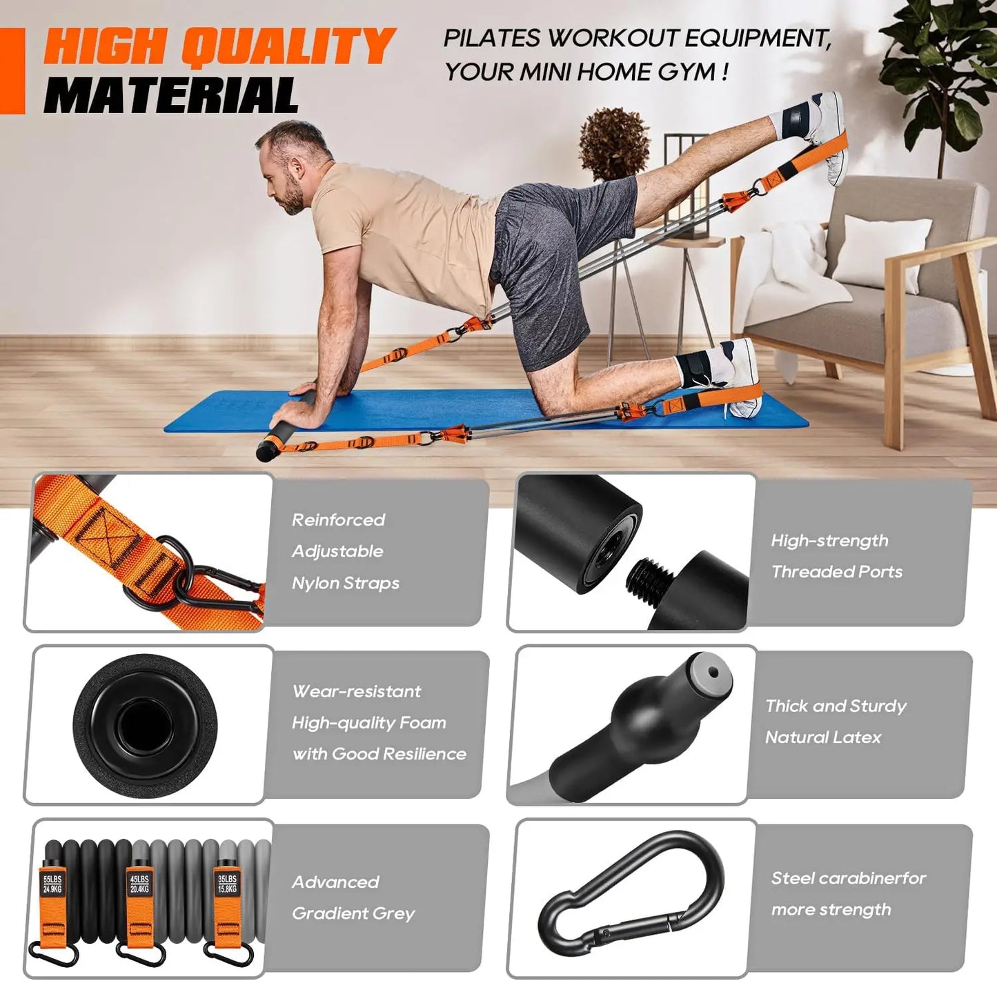 Heavy Duty Pilates Bar Kit with Resistance Bands, Portable Home Gym Equipment for Full Body Workout