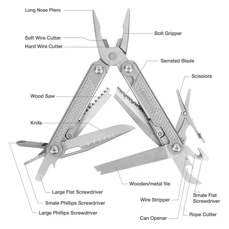 SWISS TECH 15in1 Outdoor Multi-tool Camping Supplies EDC Survival Tactical Hunting Hiking Pocketknife Nature hike