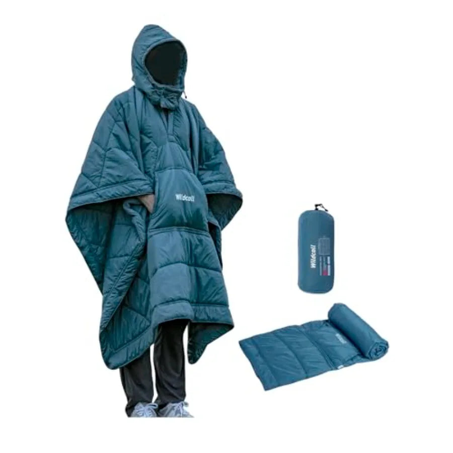 Hooded Camping Blanket with 3M Thinsulate Insulation Wearable Poncho Blanket Ultralight Foldable Quilt Sleeping Bag for Outdoor