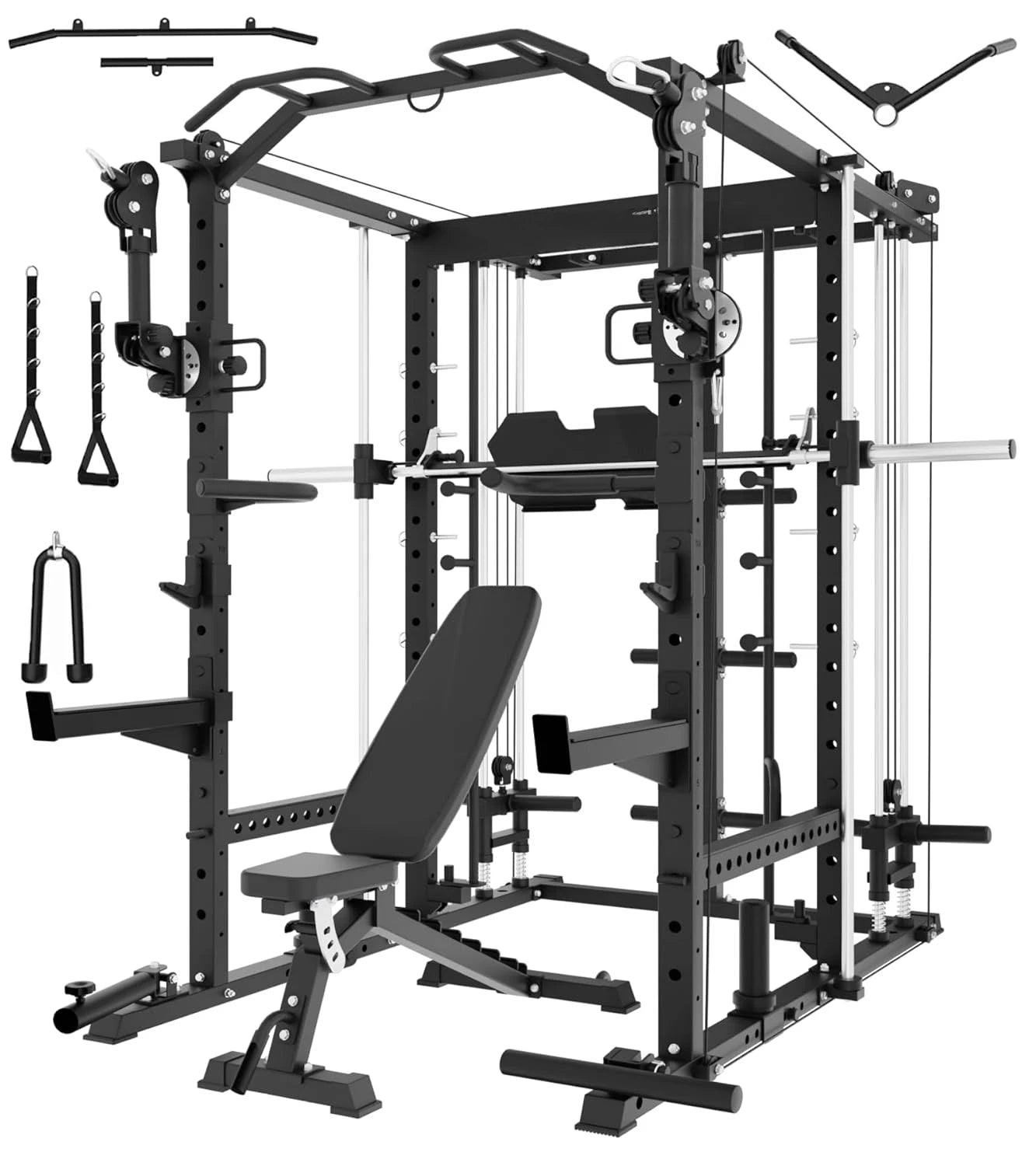 Eonfit E5 Smith Machine with Vertical Leg Press, Power Cage Squat Rack with LAT-Pull Down Cable Crossover Rotating, Customized