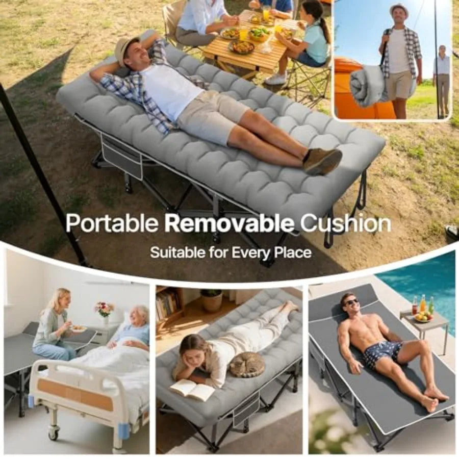 32In XXL Folding Camping Cot 900LBS Heavy Duty Sleeping Cot with Pillow Mattress 1200D Double-Layer Ox Portable Cot for Adults