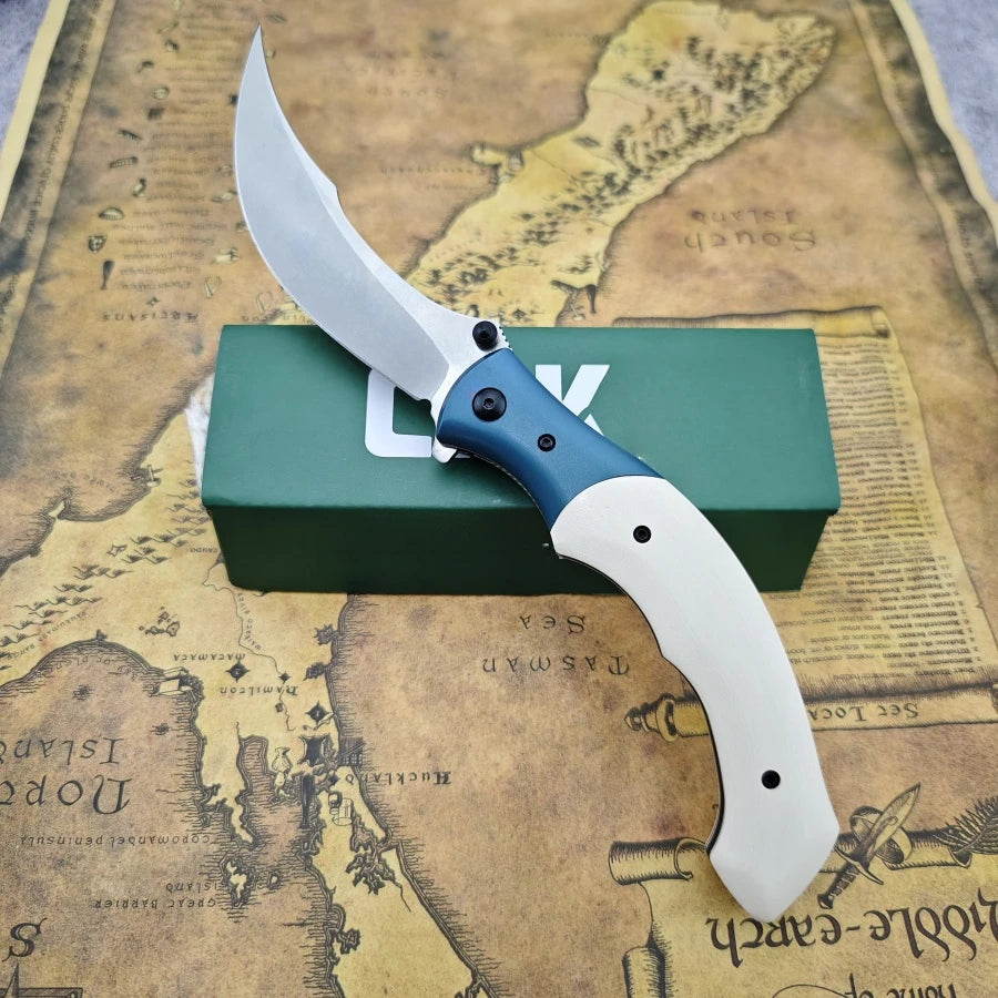 Curved-edge Folding Knife CR7471 with 8Cr13Mov Blade. Ebony/resin Handle Outdoor Climbing Adventure and Rescue Knife Man's Gift