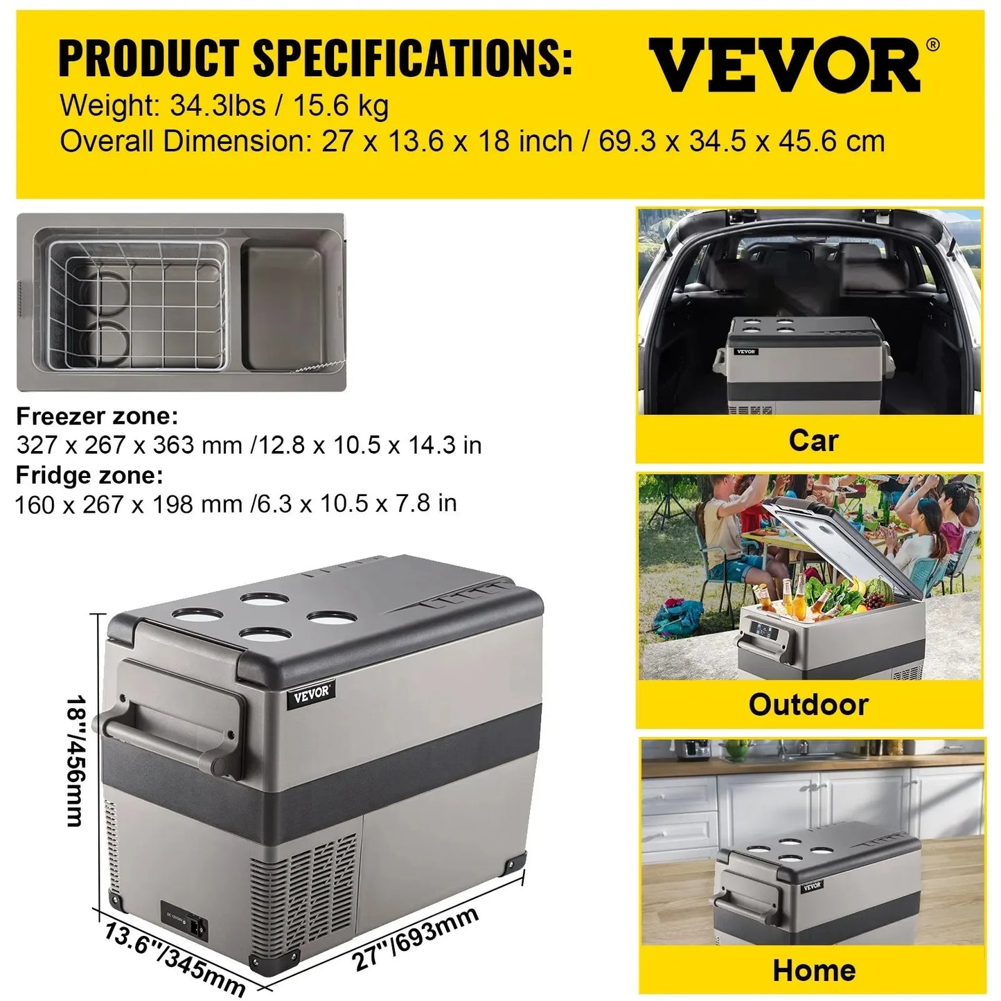 Sihao Portable Compressor Fridge Freezer 15L to 55L Mini Cooler for Outdoor Camping BBQ Picnic Vehicle RV Car Home Travel Use
