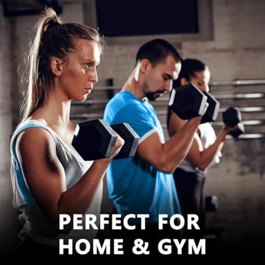 Rubber Hex Dumbbell Set with Rack - 350/450/550lbs Home Gym Fitness Equipment in Multiple Colors for Strength Training with Sto