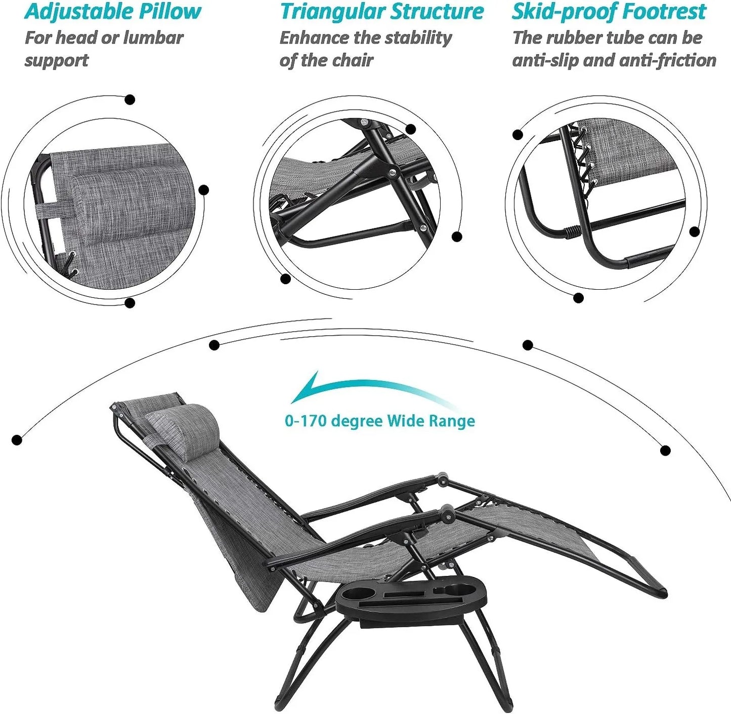 Zero Gravity Chair with Canopy Outdoor Lounge Chair Folding Patio Recliners Adjustable Lawn Lounge Chair with Pillow fo
