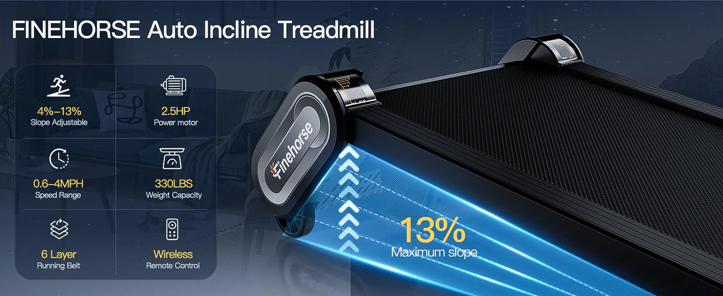 Akluer 13% 6-Level Walking Pad with Auto Incline,2.5HP 330Lbs Capacity Portable Compact Treadmill for Home Office,LED Display