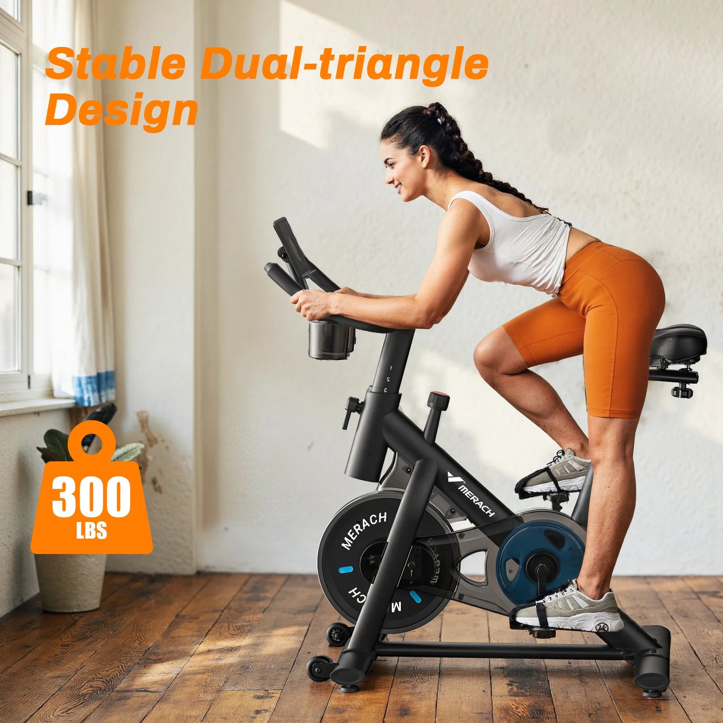 MERACH Exercise Bike Brake Pad Stationary Bike Low Noise Indoor Cycling Bike 270lbs Weight Capacity Tablet Mount Fitness Courses