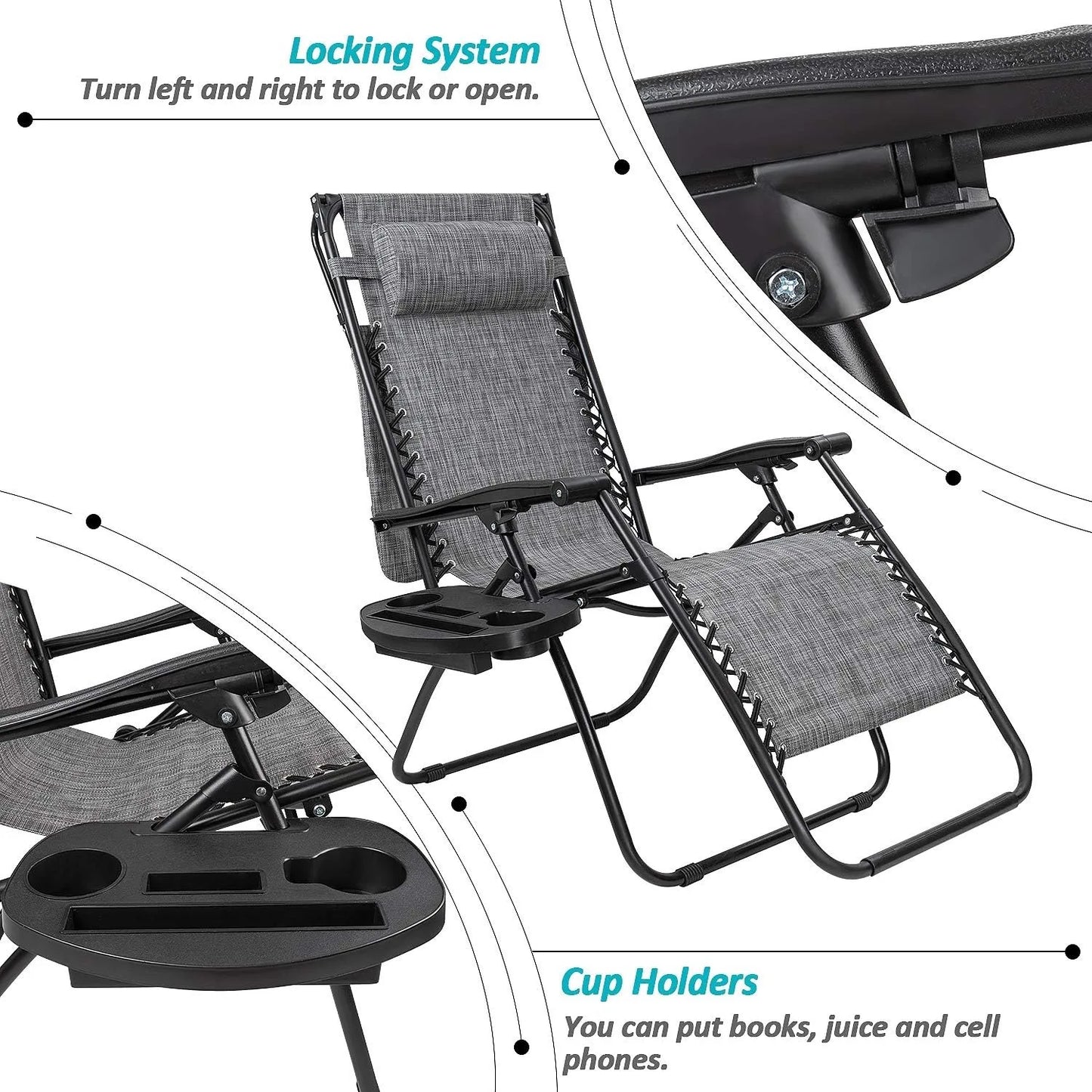Zero Gravity Chair with Canopy Outdoor Lounge Chair Folding Patio Recliners Adjustable Lawn Lounge Chair with Pillow fo