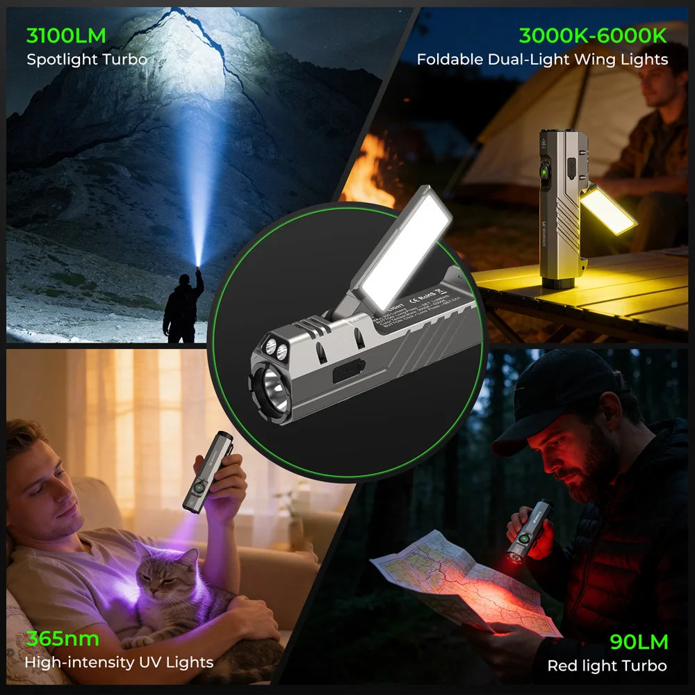 Wurkkos HD05 Multifunctional Flashlight 3100LM LED Hunting Hiking Searchlight with Rechargeable Battery 2026 NEW