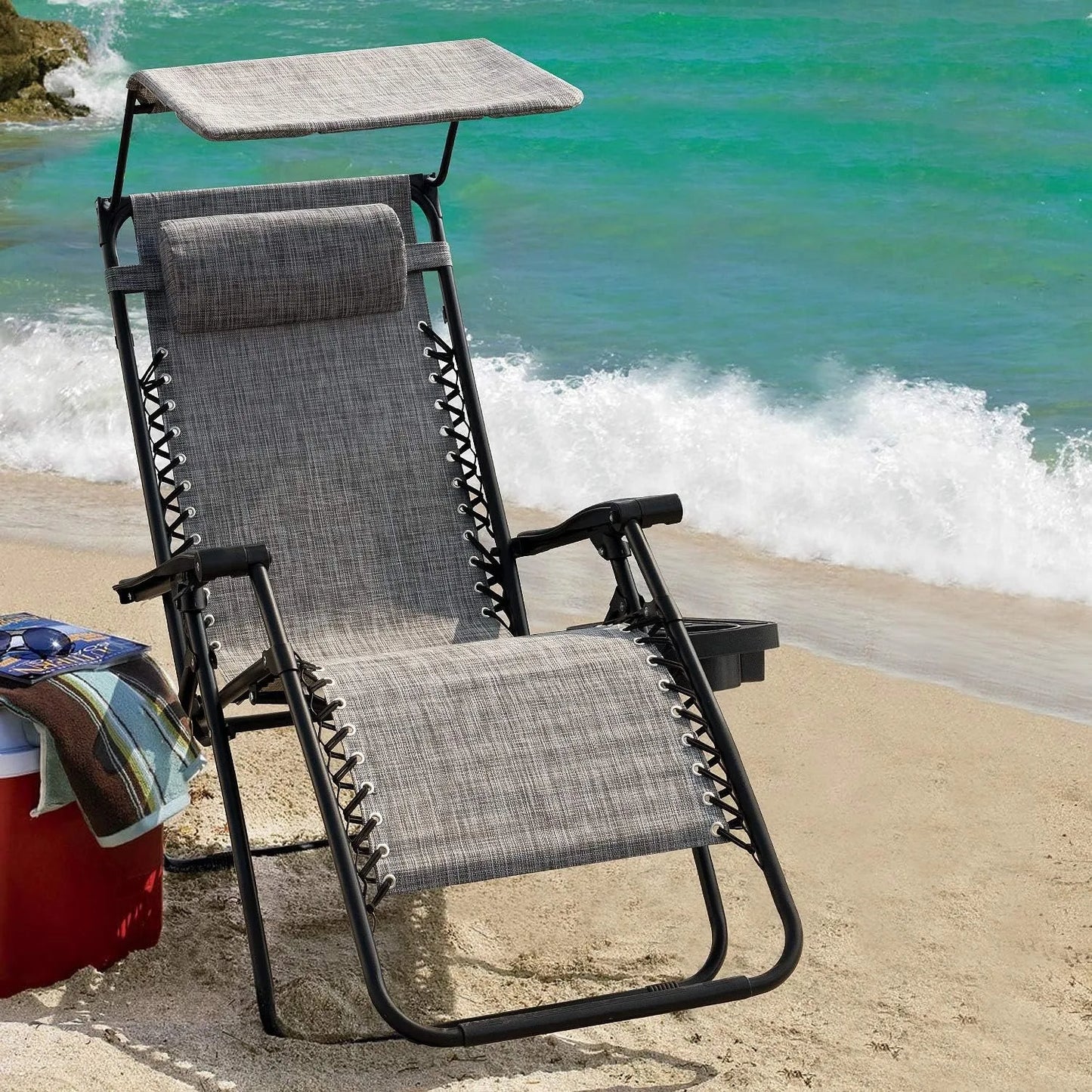 Zero Gravity Chair with Canopy Outdoor Lounge Chair Folding Patio Recliners Adjustable Lawn Lounge Chair with Pillow fo