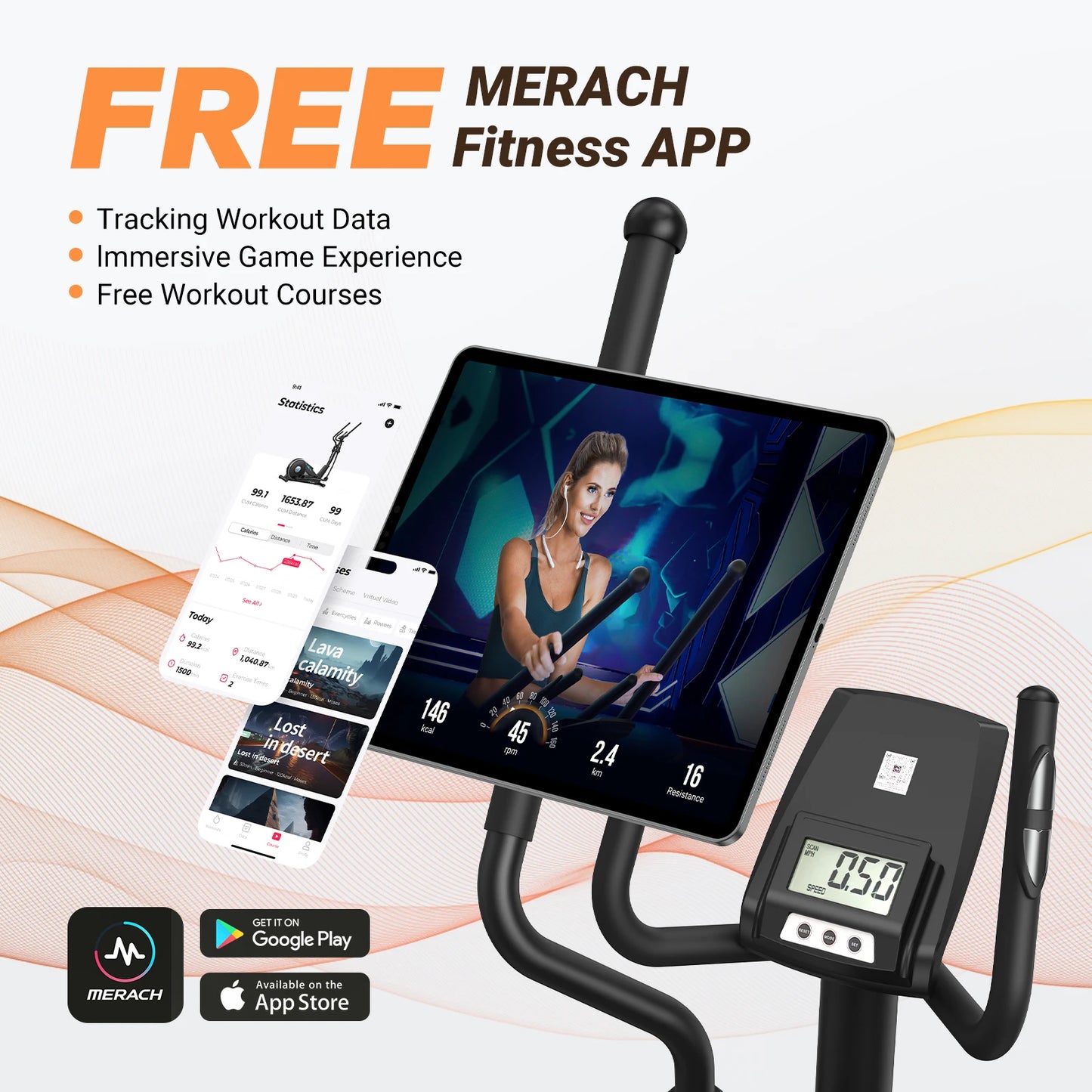 MERACH Elliptical Machine Elliptical Machine Home Hyper-Quiet Magnetic Drive System 16Levels Adjustable Resistance MERACH App