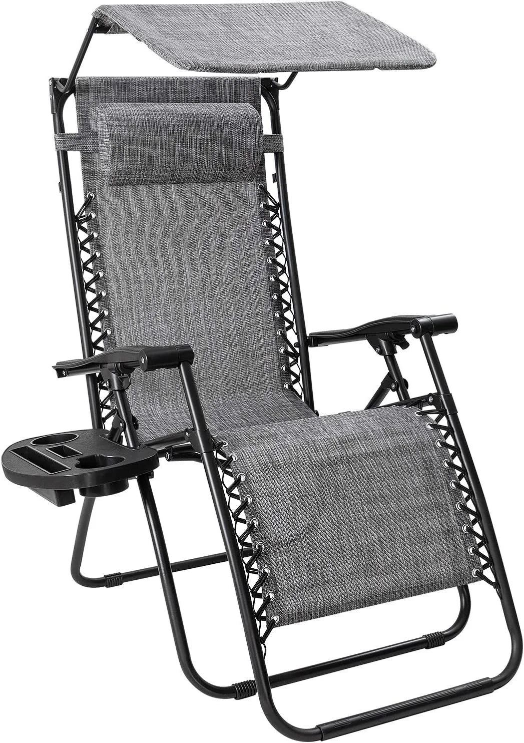 Zero Gravity Chair with Canopy Outdoor Lounge Chair Folding Patio Recliners Adjustable Lawn Lounge Chair with Pillow fo