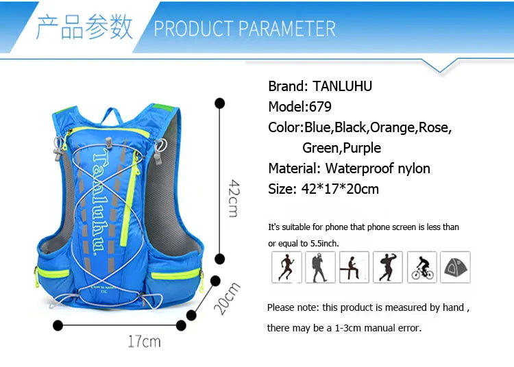 679 Breathable Outdoor Sports Hydration Backpack Pack Vest Bag For Marathon Running Cycling Hiking