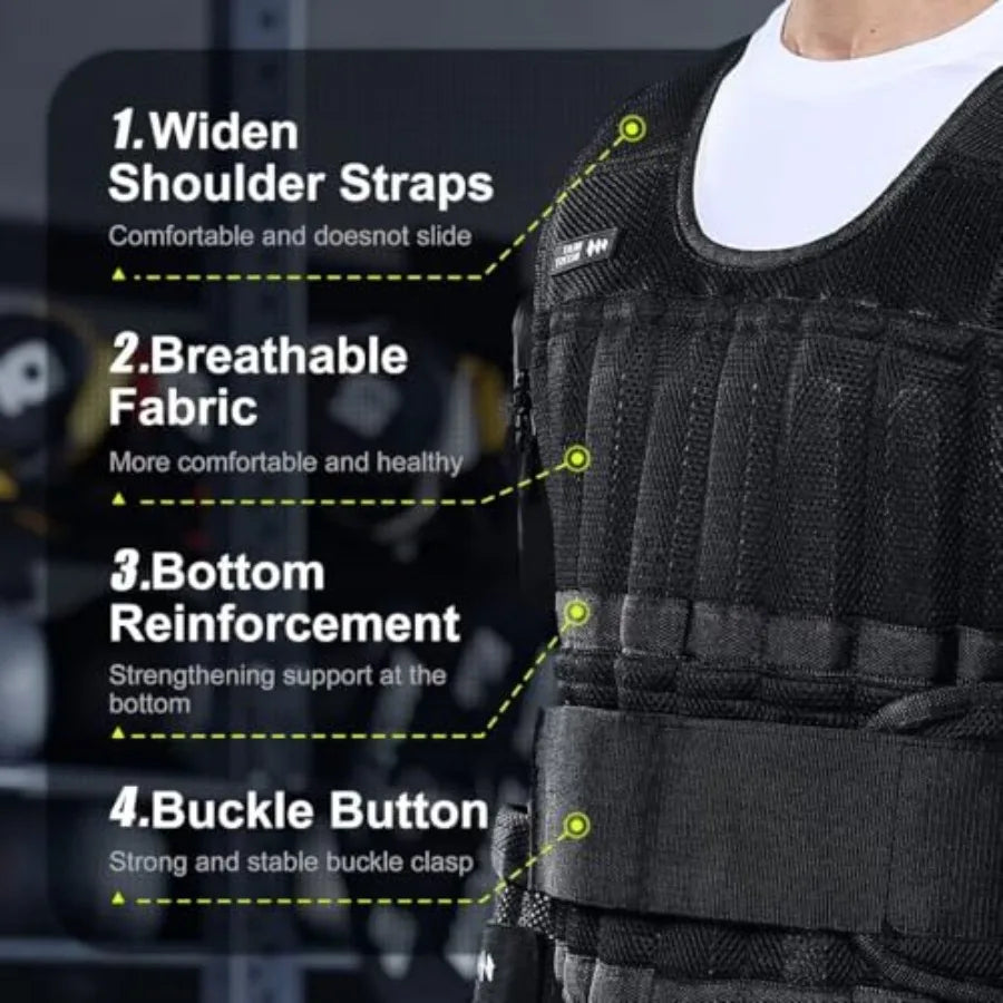 Adjustable Weight Vest for Men 20lb 30lb 40lb 50lb 60lb with Steel Plates for Walking Strength Training Running Workout in Blac