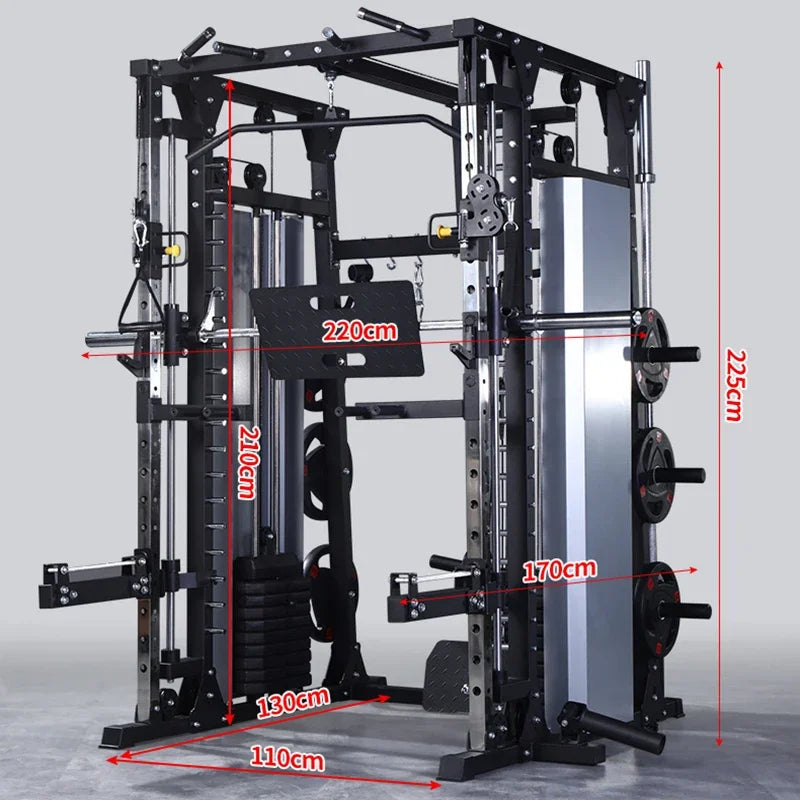 Smith machine Dispositivo de entrenamiento integral, marco de pórtico, estante de sentadillas, banco de empuje, equipo de Fitnes