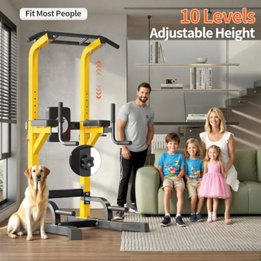 Home Gym Free Standing Pull Up Bar with 10 Adjustable Heights for Dip Training Multi-Function Strength Fitness Equipment in Bla