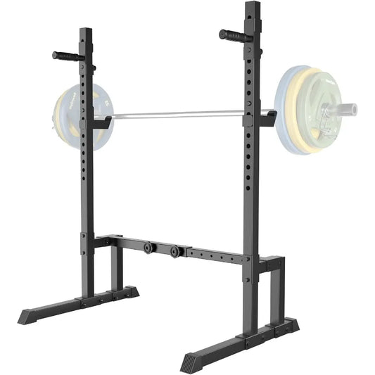 Uboway Adjustable Barbell Rack Squat Stand with Bench Press Function for Home Gym Fitness 550LBS Max Load Steel Frame Black