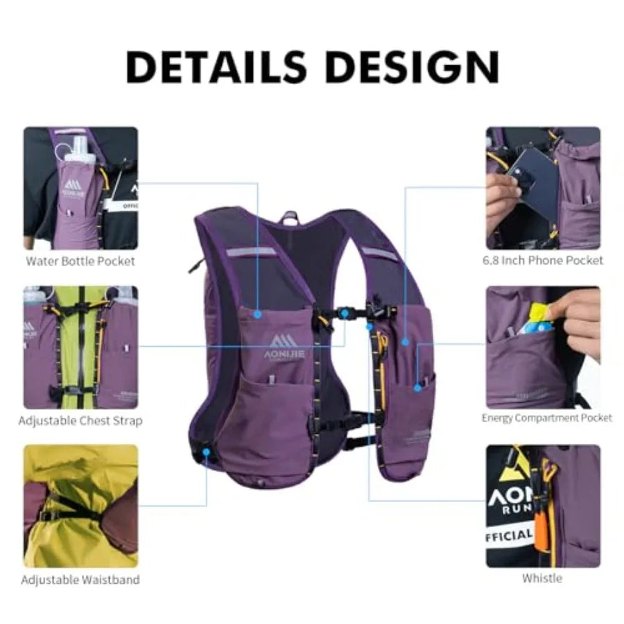 Running Hydration Vest for Men and Women 8L Hydration Backpack Multiple Pocket Designs for Water Bottles/Bladders Lightweight B