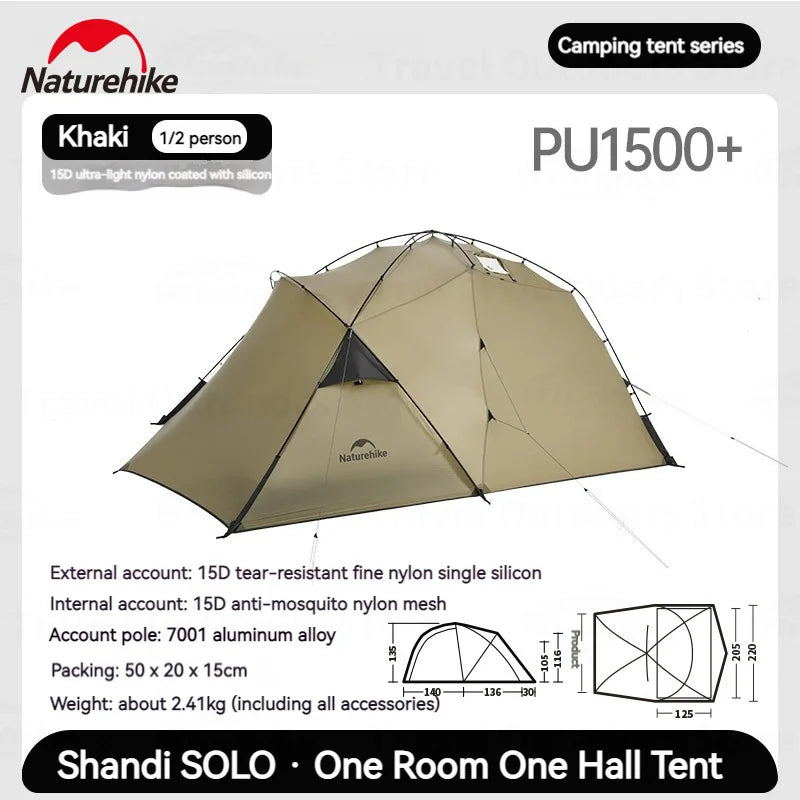Naturehike Camping Tent 1-2 Person 4 Season CampTent Ultralight Windproof Rainproof 15D Nylon Outdoor Hiking Tent With Chimney