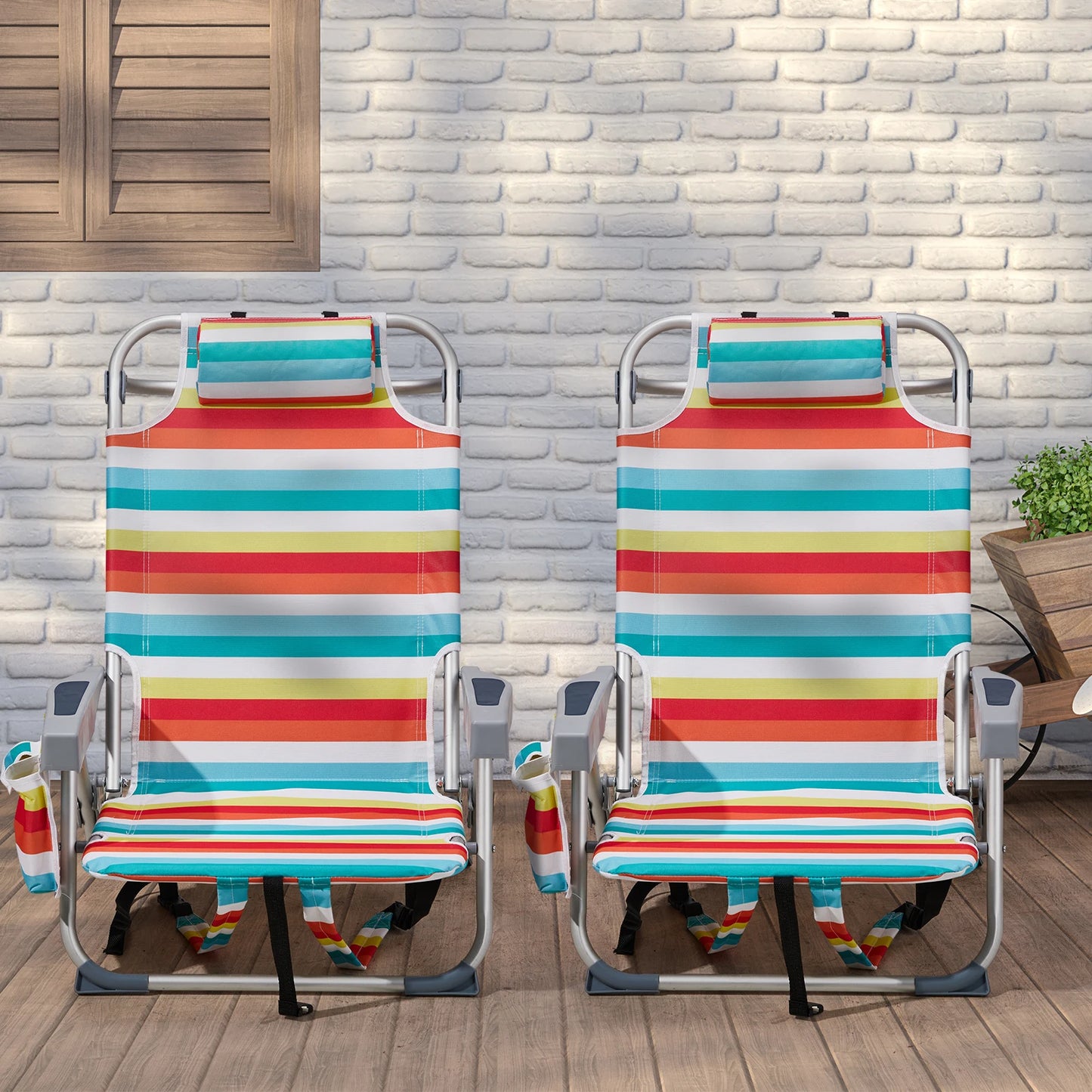 63*65*82cm Short Oxford Cloth Silver White Aluminum Tube Bearing 100kg Beach Chair Rainbow Stripes