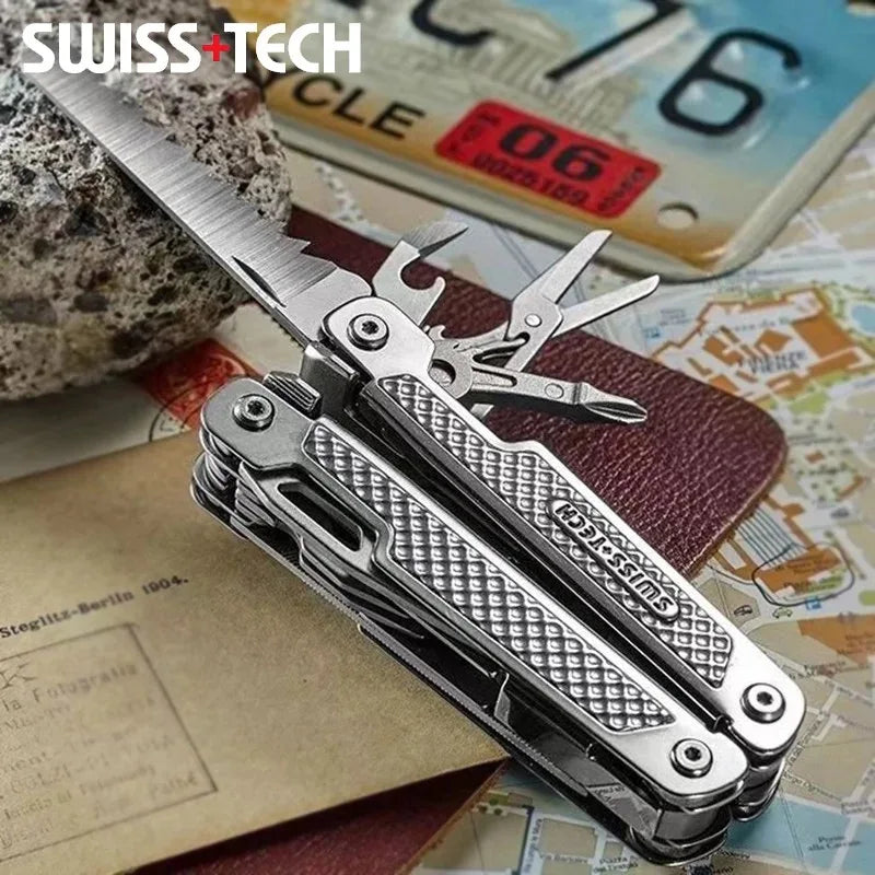 SWISS TECH  15in1 Outdoor Multi-tool Camping Supplies EDC Survival Tactical Hunting Hiking Pocketknife Nature hike